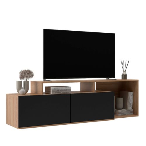 Mueble Rack Tv Estantes 2 Puertas Oak/ Negro