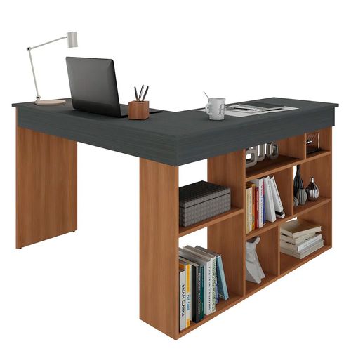Mesa Escritorio En L 120CM Con Repisas HO-2998 Nogal Grafite