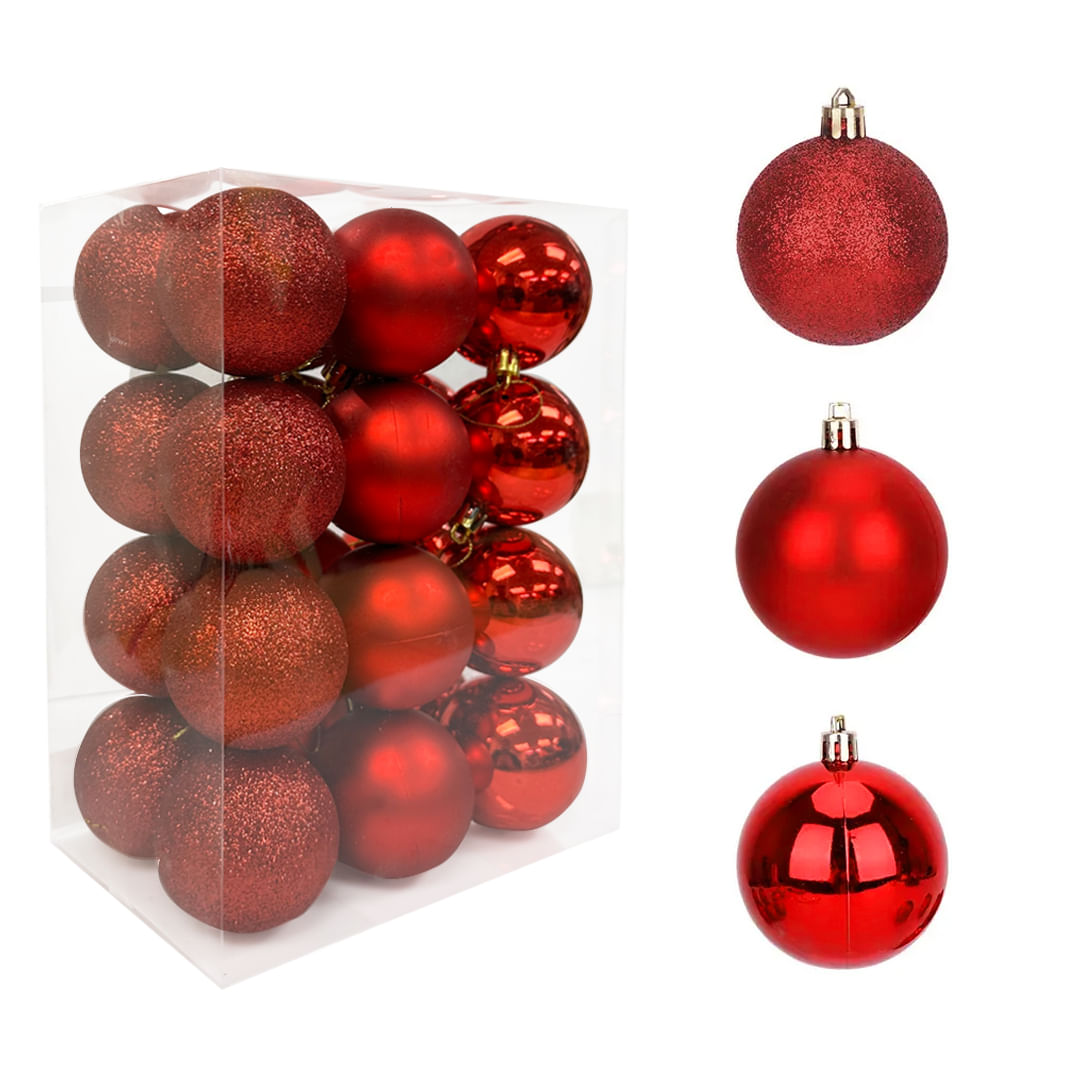 Pack De 16 Bolas De Navidad Para árbol | Diámetro 6 Cm | Colores Rojo, Verde Y Blanco | Incluye Cuerdas Para Colgar | Decoración Clásica Navideña