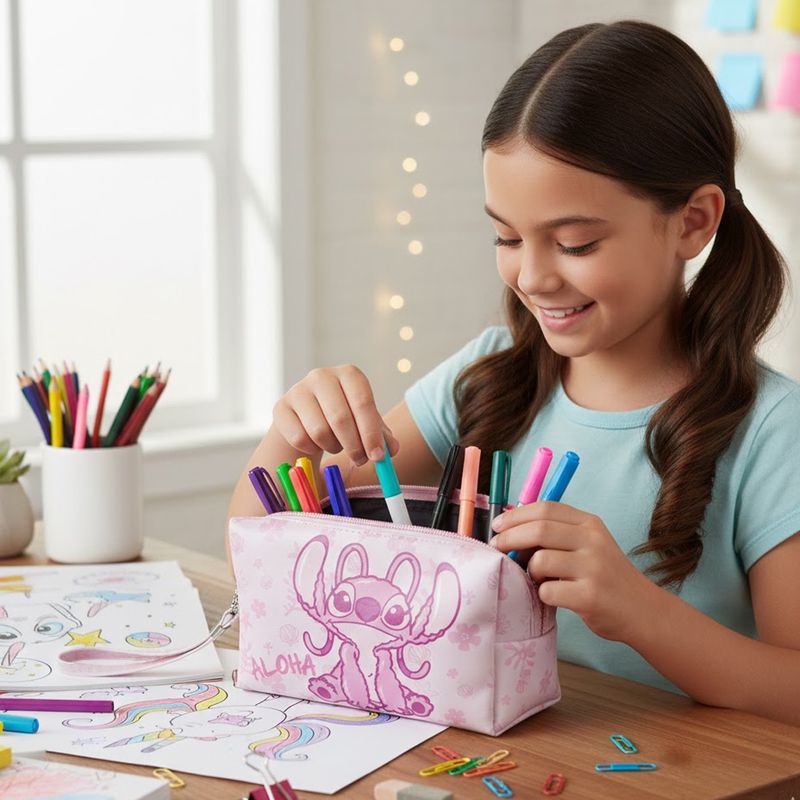 Cosmetiquero Neceser De Maquillaje Angel Stitch Rosa Disney - Fernapet