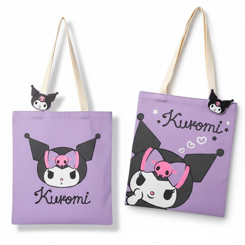 Bolso Playero Plano Algodón Kuromi Sanrio 39x34cm