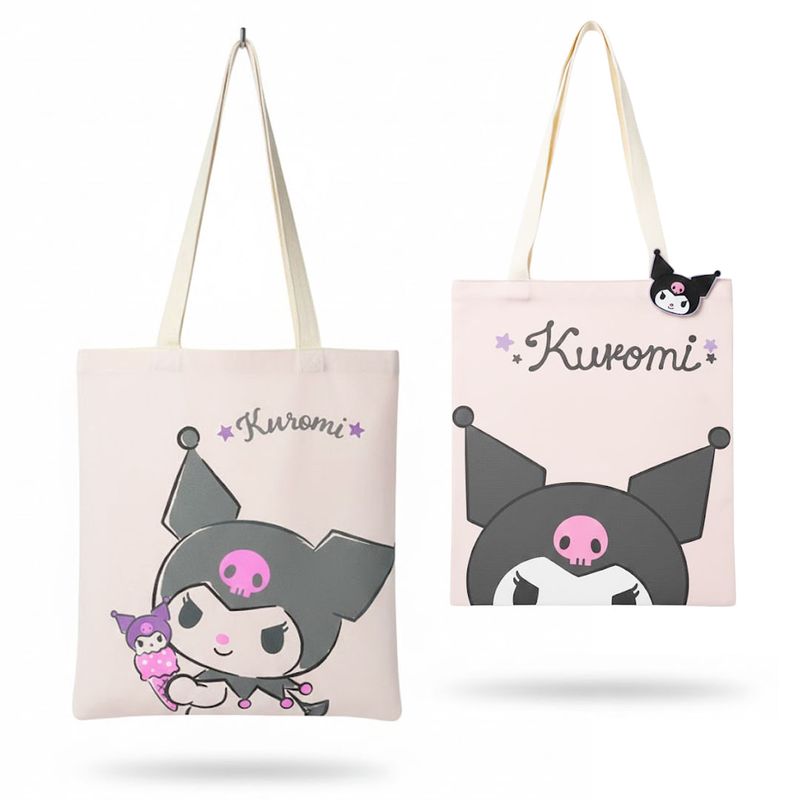 Bolso Playero Plano Algodón Kuromi Sanrio 39x34cm