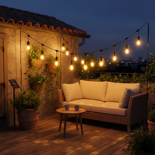 Guirnalda LED Solar 10 Ampolletas Luz Cálida 9.80m