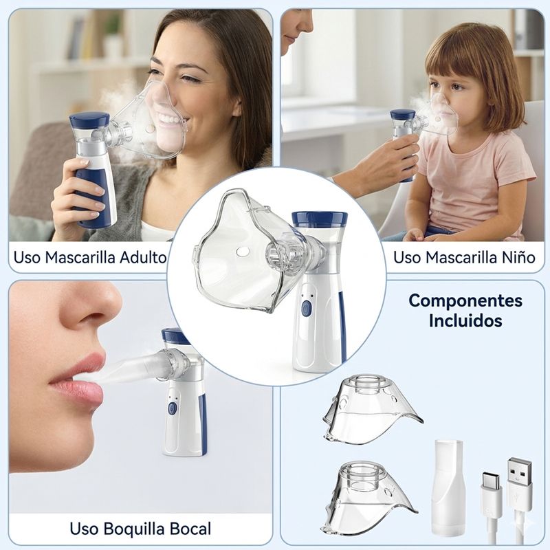 Nebulizador Portátil Inhalador Mascarillas Adultos y Niños