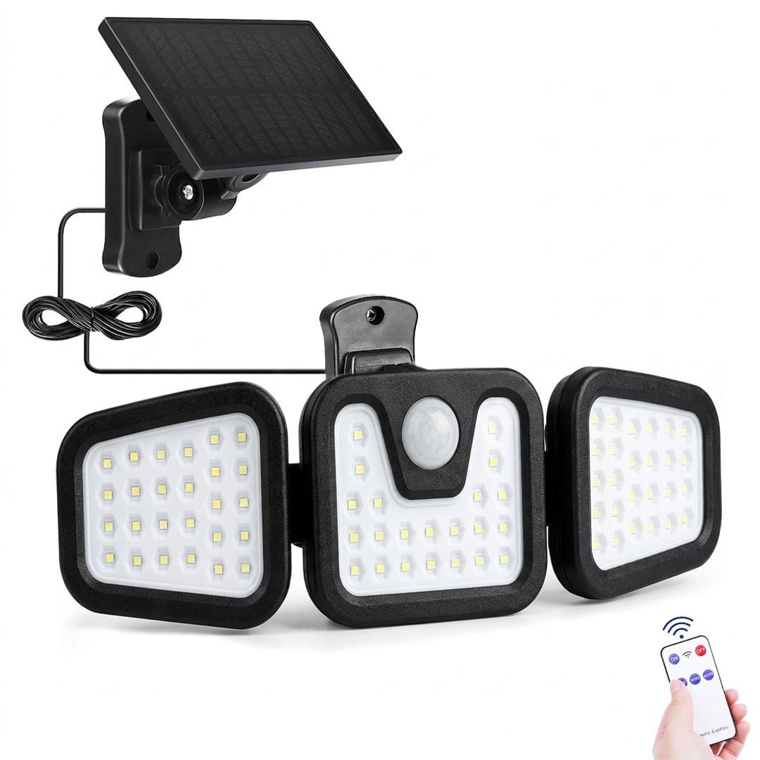 Foco Solar 74 LED de 3 Cabezales Sensor de Movimiento