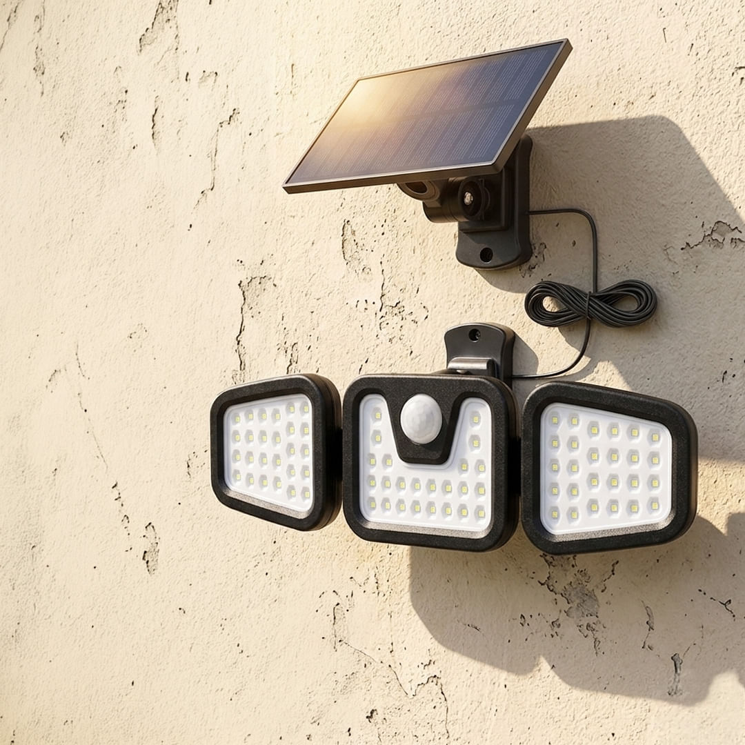 Foco Solar 74 LED de 3 Cabezales Sensor de Movimiento