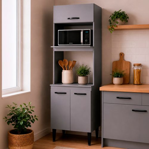 Mueble Cocina 2 Puertas Para Horno Microondas Gris