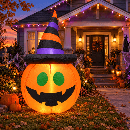 Calabaza Inflable Bruja Luz Led Decorativa Halloween 80cm
